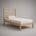 Lit simple en bois naturel 90 × 190 cm avec sommier à lattes et tête de lit
