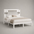 Lit double en bois blanc 160 × 200 cm avec tête de lit à rangements, sommier à lattes et 2 tiroirs