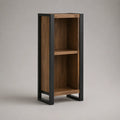 Meuble de rangement étroit à 2 niches en MDF mélaminé et acier, noyer et noir, 35 × 30 × 80 cm