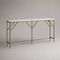 Console rectangulaire en marbre blanc et métal doré, 140 × 35 × 80 cm