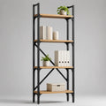 Bibliothèque étagère rectangulaire à 4 niveaux en acier et panneaux de particules, noir et chêne naturel, 60 × 30 × 150 cm
