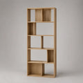 Bibliothèque étagère à 11 niches asymétriques en panneaux de particules mélaminés, chêne clair, 80 × 24 × 180 cm