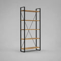 Bibliothèque étagère rectangulaire à 5 niveaux en MDF mélaminé effet chêne et acier noir, 80 × 30 × 180 cm