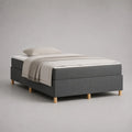 Lit boxspring en tissu gris et bois naturel 160 x 200 cm avec matelas à ressorts ensachés et sommier tapissier