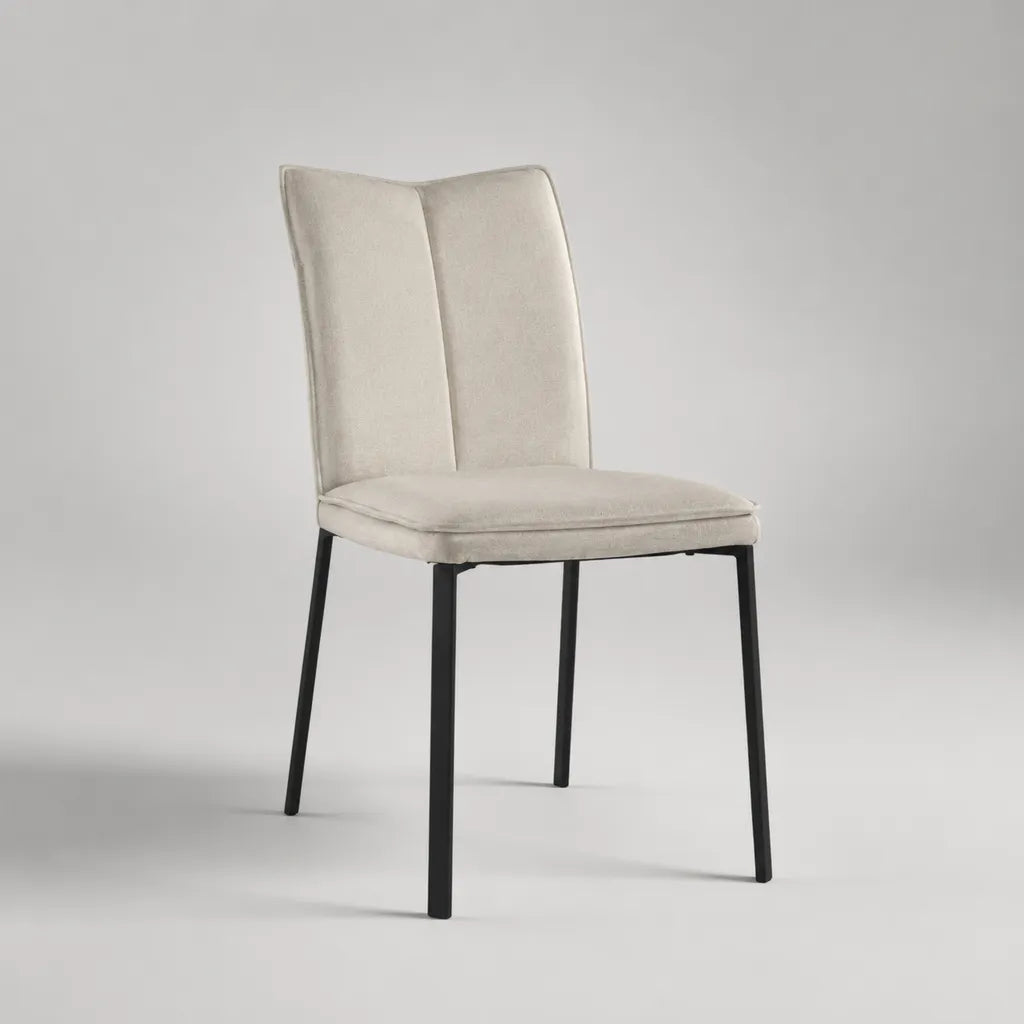 Chaise rembourrée en tissu et métal, beige clair et noir, 45 × 55 × 86 cm