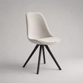Chaise rembourrée en tissu beige clair avec dossier incurvé et pieds en acier noir, 84 × 49 × 55 cm