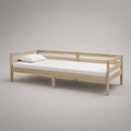 Lit banquette rectangulaire en bois naturel, couchage 90 × 200 cm, dimensions 208 × 98 × 70 cm